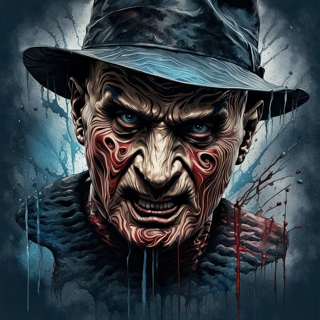 Freddy Krueger Digital Art in Splash Monochrome Style