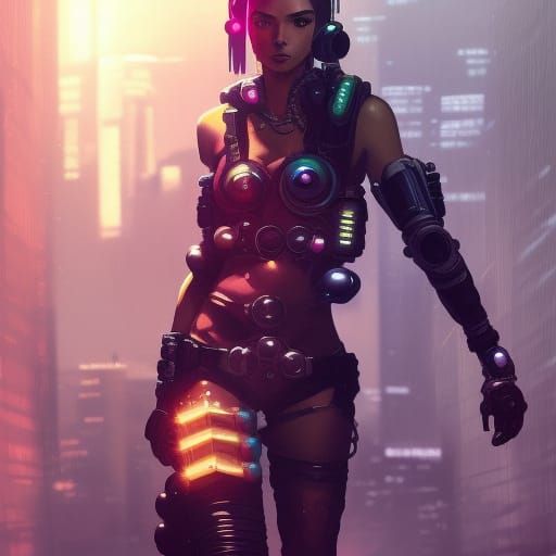 A beautiful female cyberpunk ninja.
