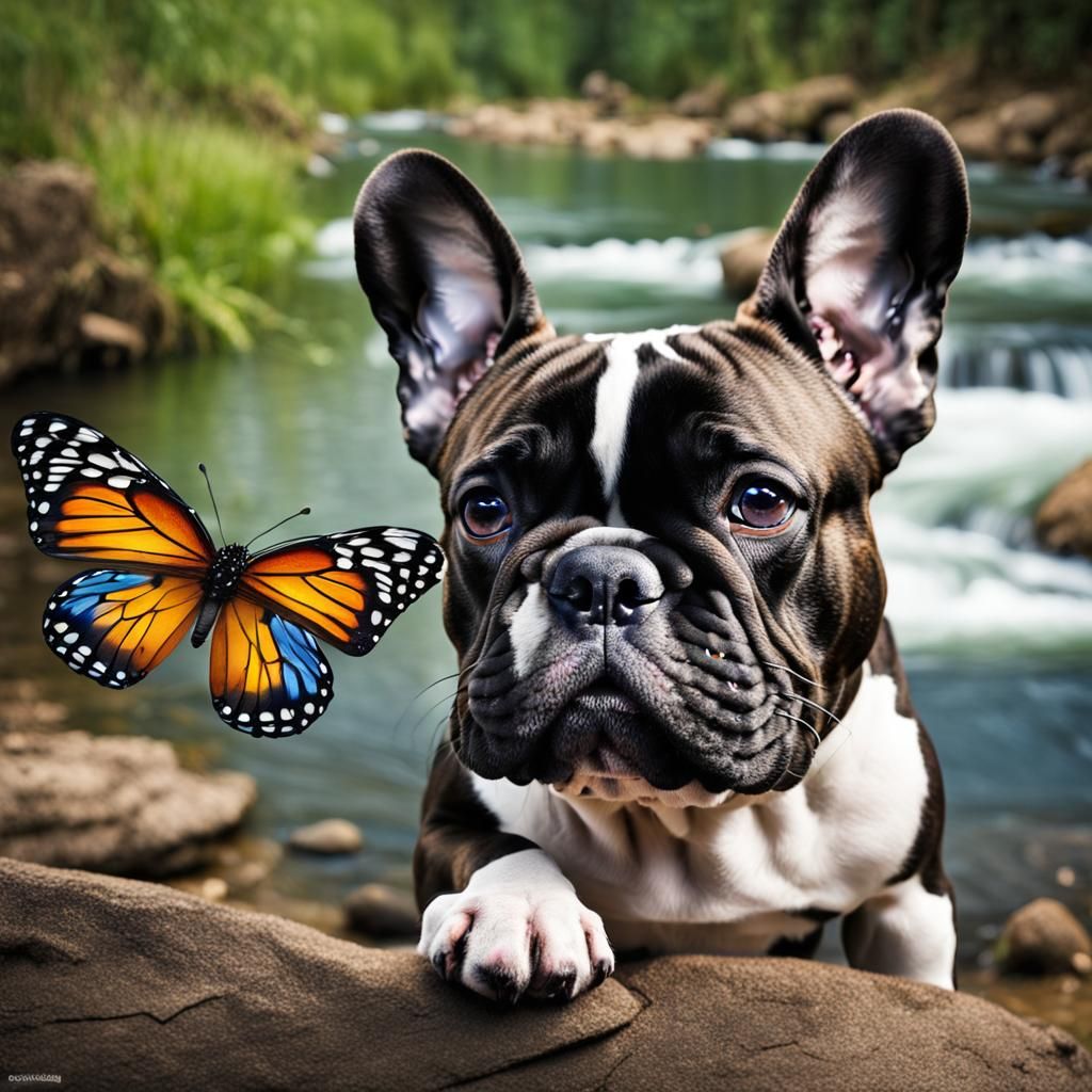 French Bulldog with Butterfly and Heterochromia