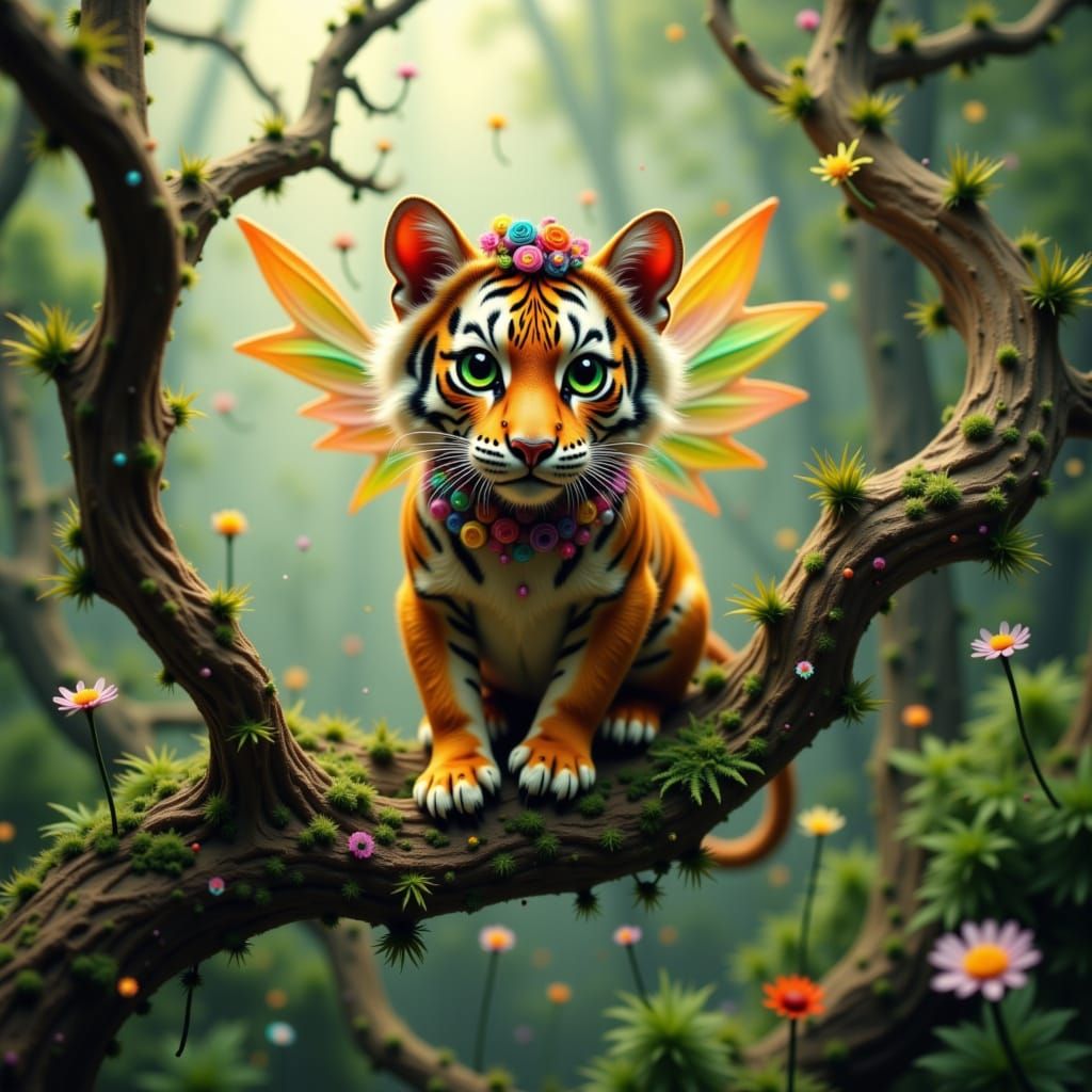 Fairy Dragon Tiger in Misty Forest
