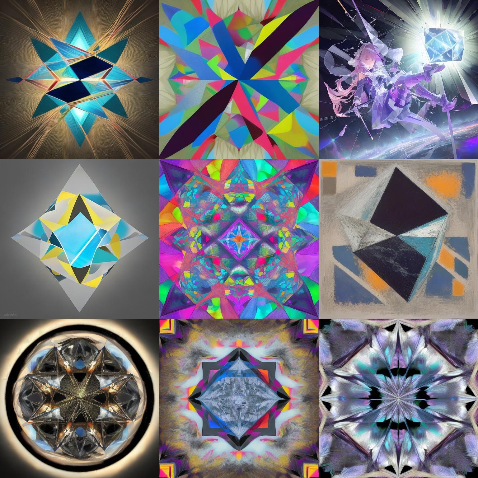 Abstract Geometric Shapes with Daisy in Cubist Style