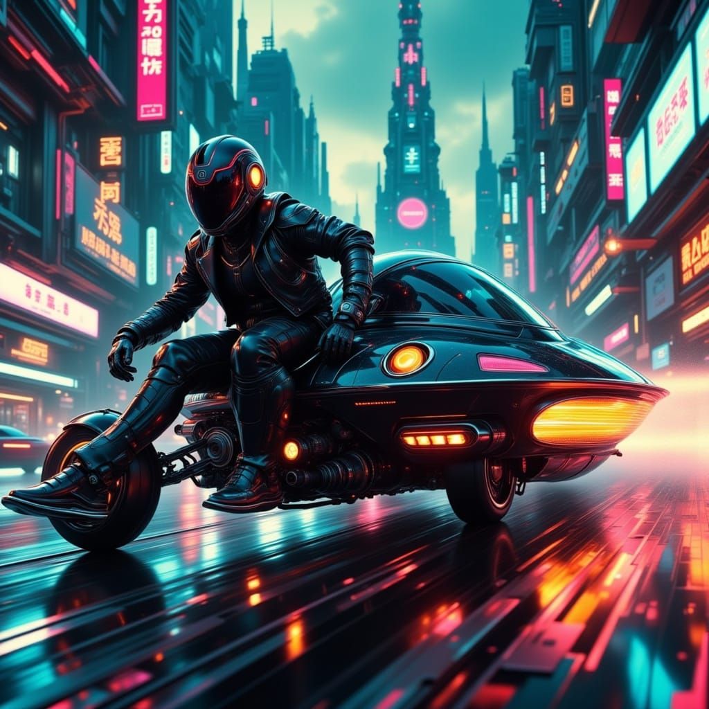 Cyberpunk Racer Speeds Through Tokyo Nightlife