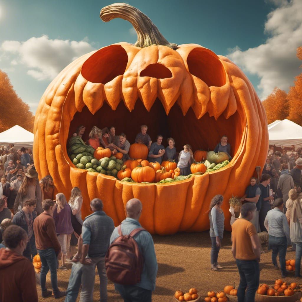 Surreal Farmers Market Inside Giant Pumpkin