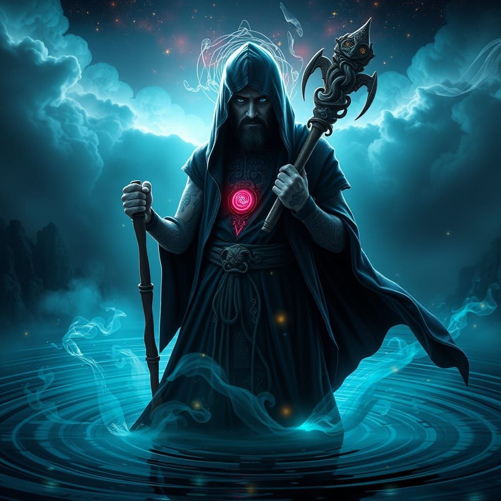 Mystic Sorcerer in Celtic-Inspired Attire with Radiant Tatto...