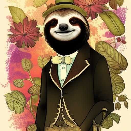 Victorian Sloth Portrait with Fairy Vibe