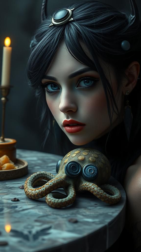 Dark Fairy Woman Portrait in Digital Art Style