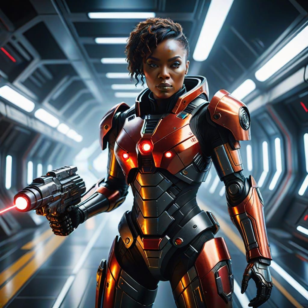 Photorealistic Portrait of a Black Woman in Futuristic Power...