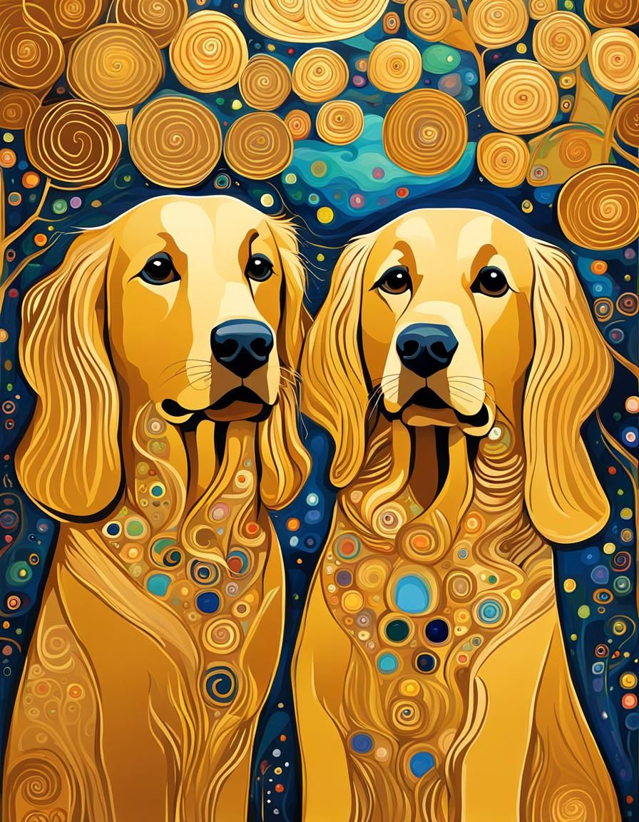 Golden Retrievers in Klimt Art Style