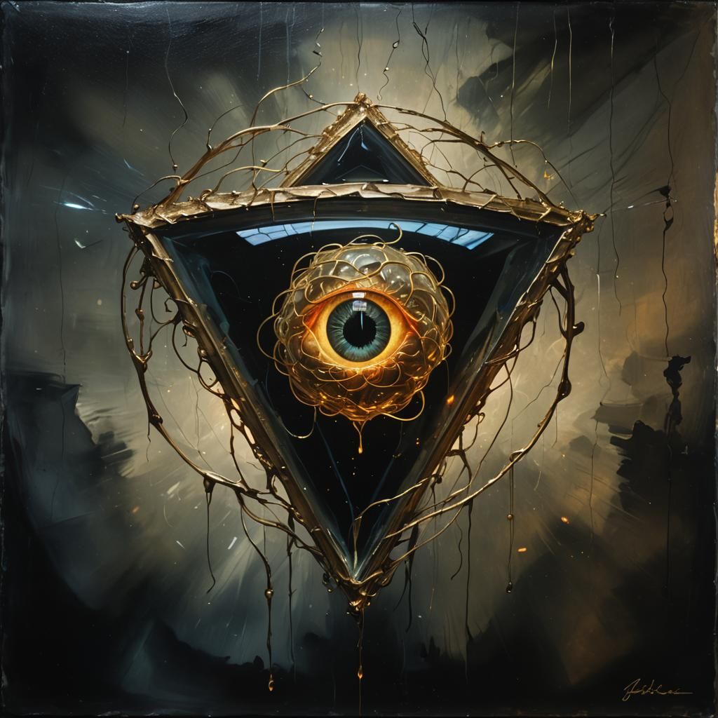 Glowing Brain Held by Tendril: Chiaroscuro Oil Painting