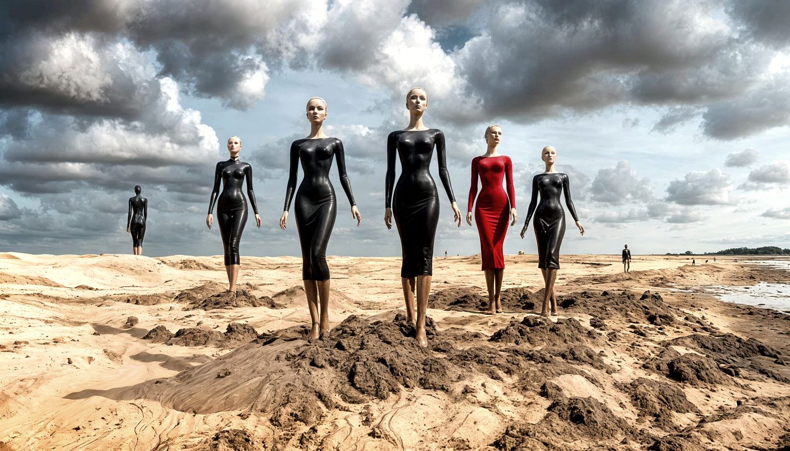 Mannequins Emerge from Mist in Mysterious Scene