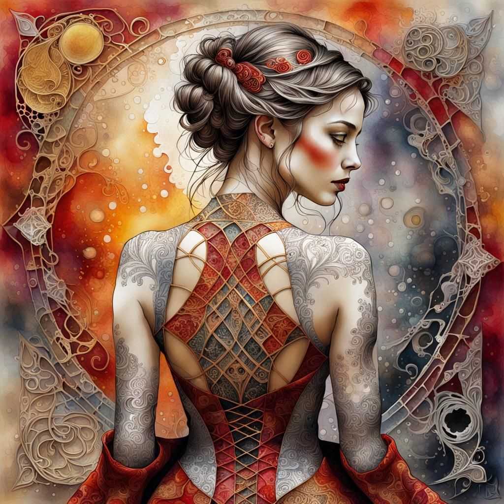 Sensual Girl Portrait with Splashes in 3D Zenangle Style