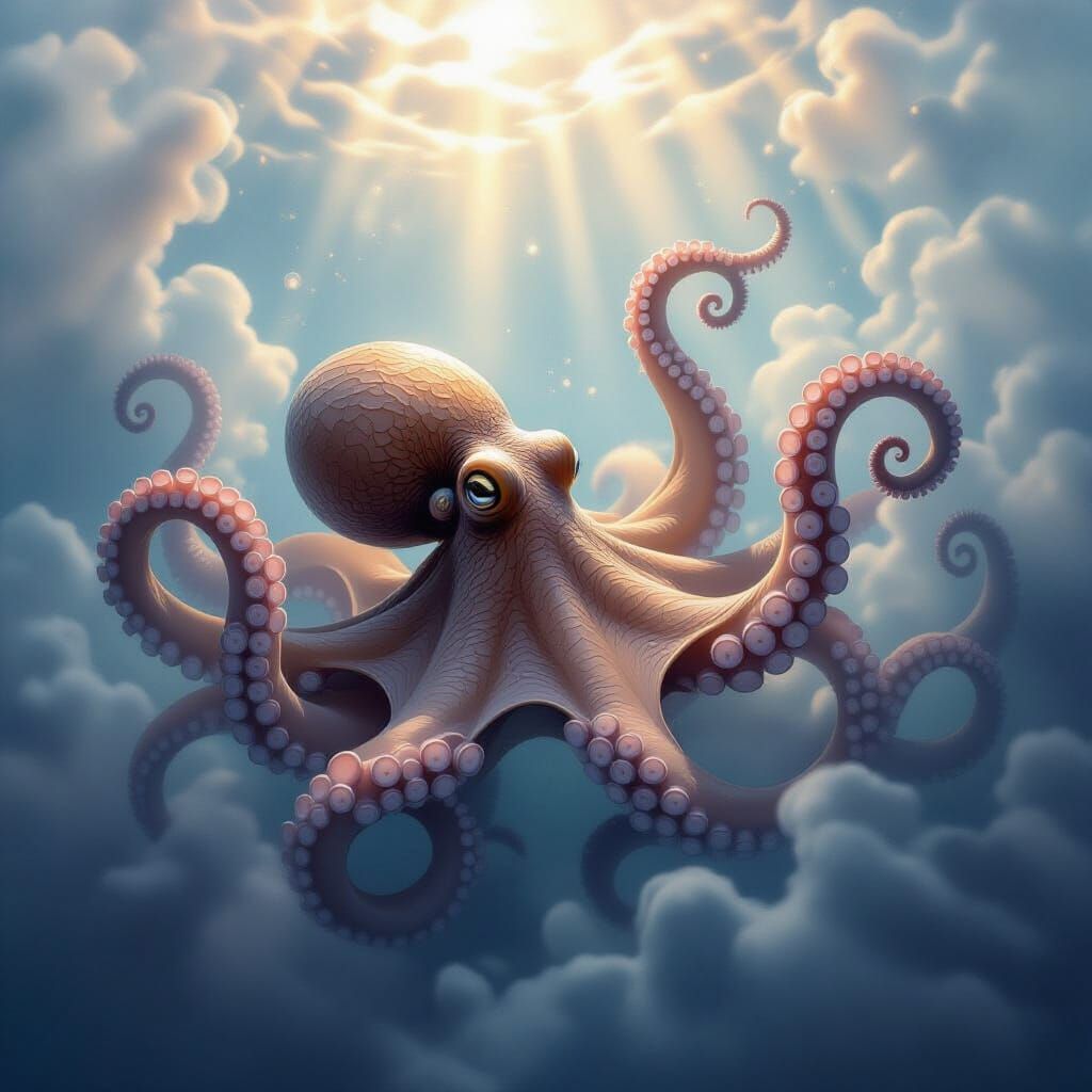 Majestic Octopus Waves Tentacles Underwater in Ethereal Mist