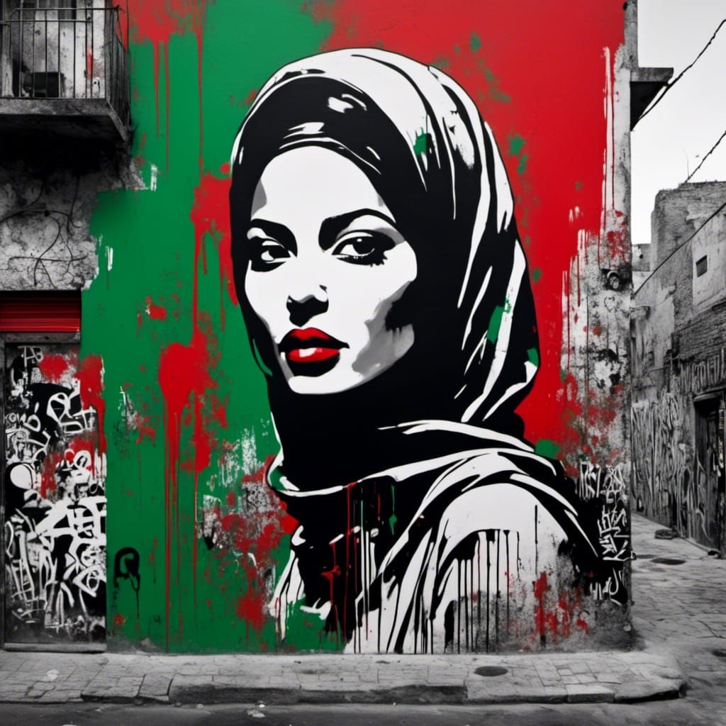 Palestinian Woman: Neo-Expressionist Graffiti Mural
