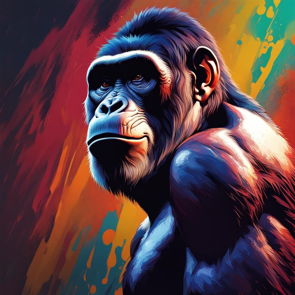 Hyperrealistic Ape Portrait in Splash Art Style
