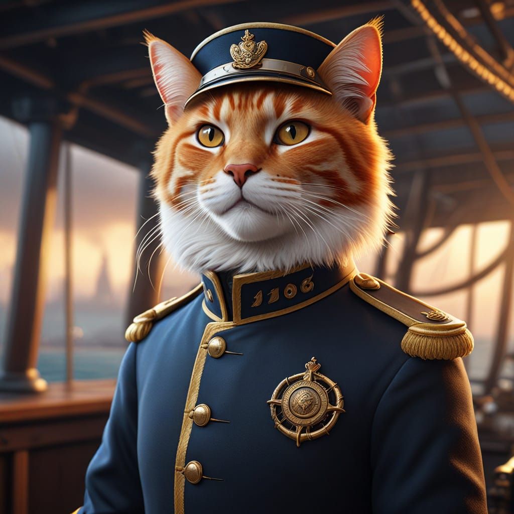 Majestic Orange Feline Captain in Golden Light