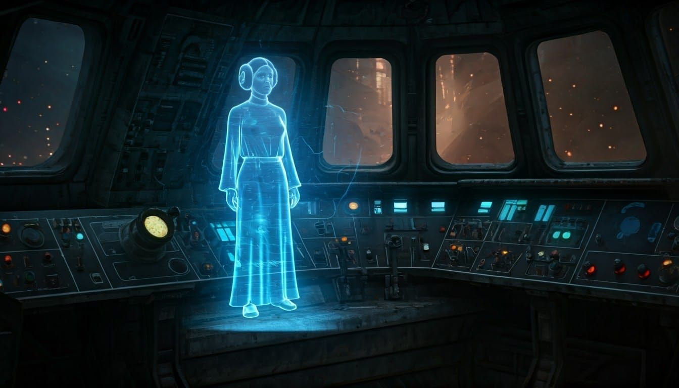 Cyberpunk Princess Leia in the Millennium Falcon