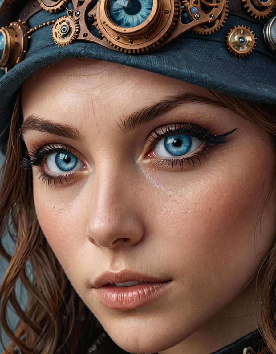 Steampunk Blue Eye Close-Up: Photorealistic Detail