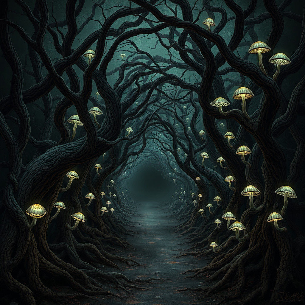 Mystical Tunnel to Underworld in Surreal Style