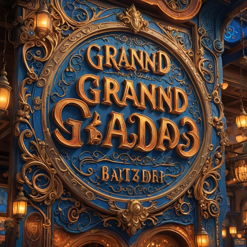Whimsical Restaurant Sign "GRAND DAD?!" in Fantasy Style