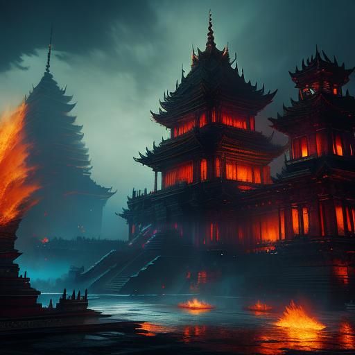 Burning Temple: Epic Cinematic Fantasy Art