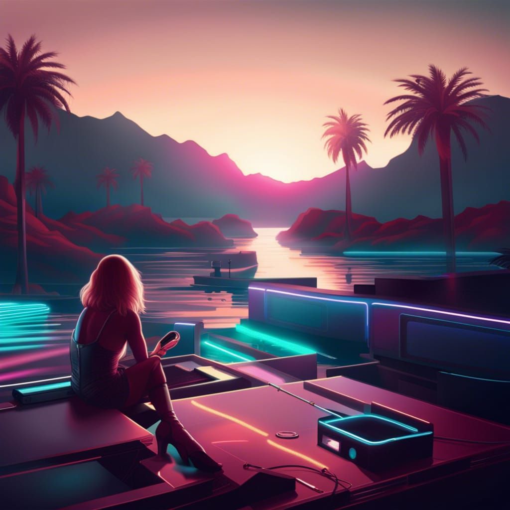 Synthwave Neon Star Birth in Retro Style