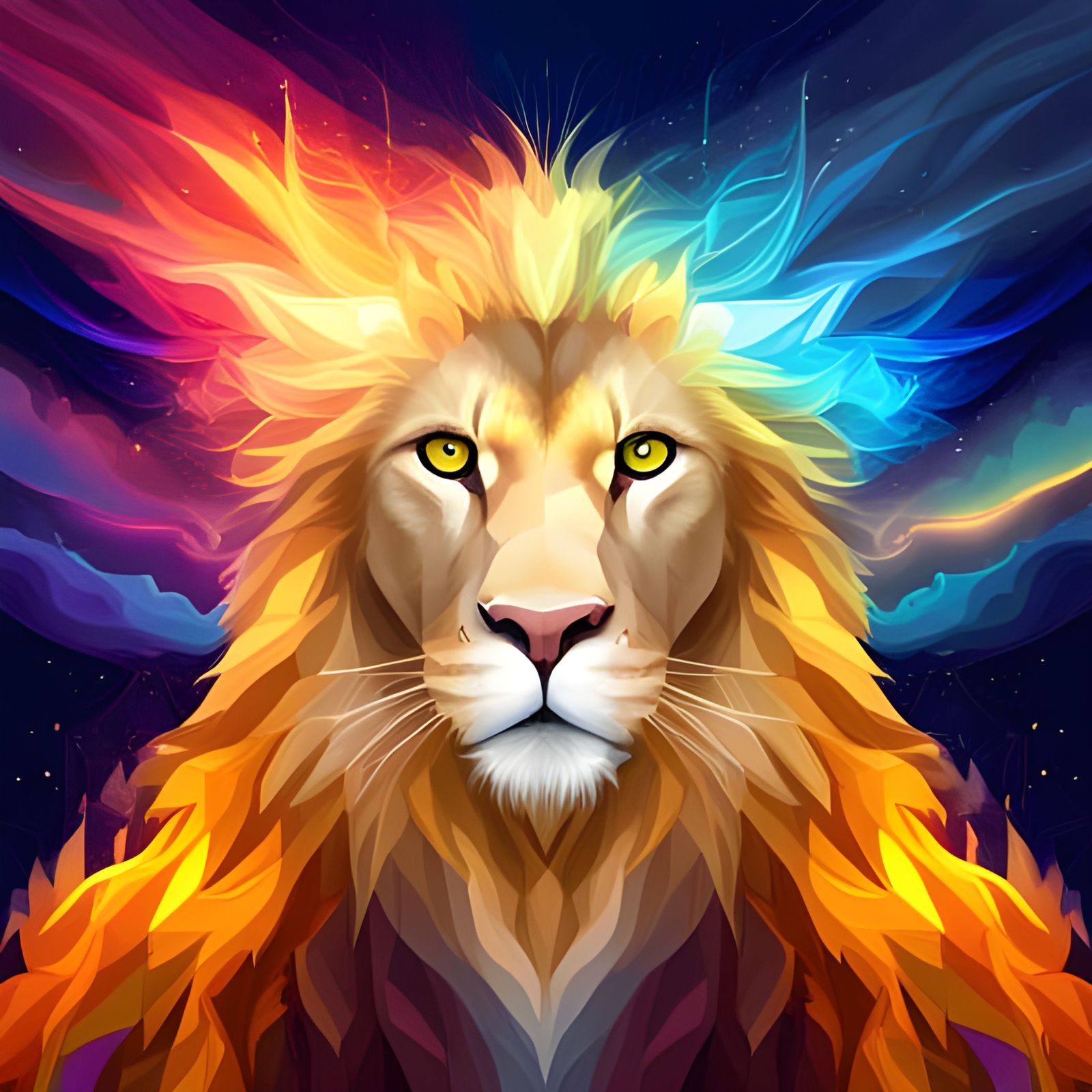 Cosmic Lion and Cat in Rainbow Heaven