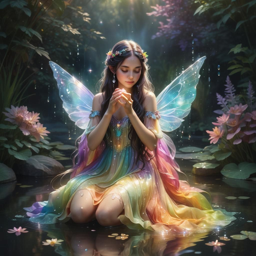 Ethereal Fairy in Vibrant Iridescent Dress