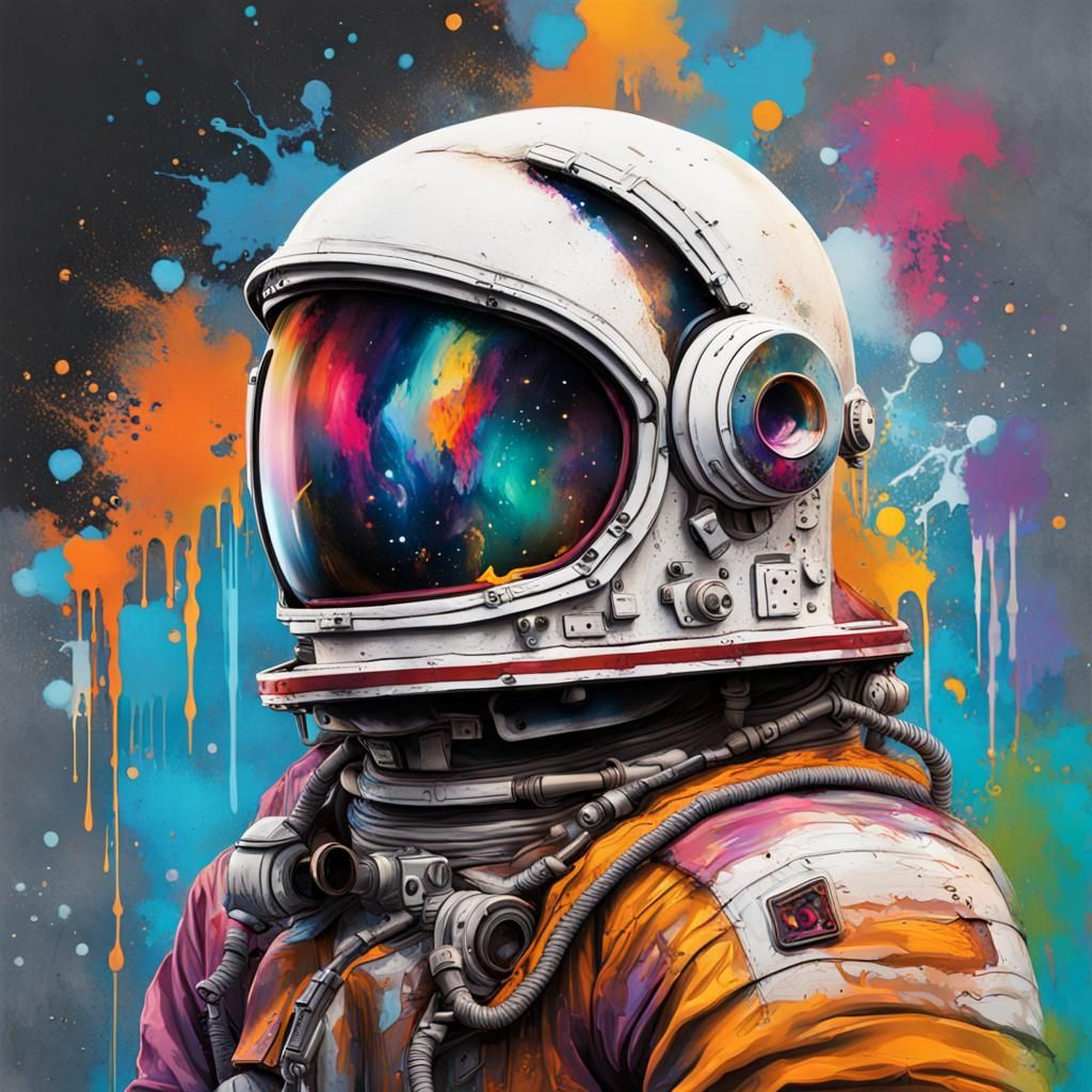 Graffiti Art of a Broken Astronaut Helmet
