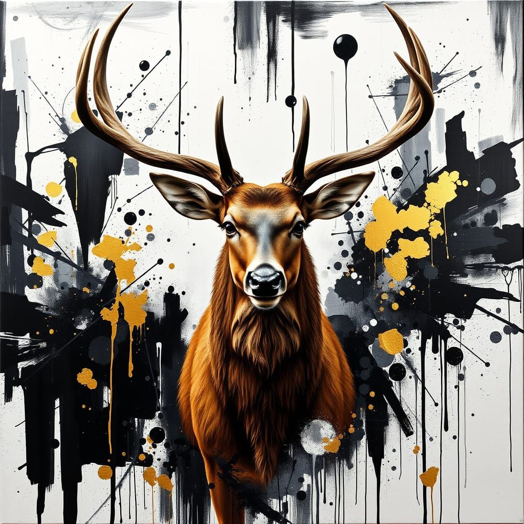 Stunning Stag Portrait in Abstract Gold