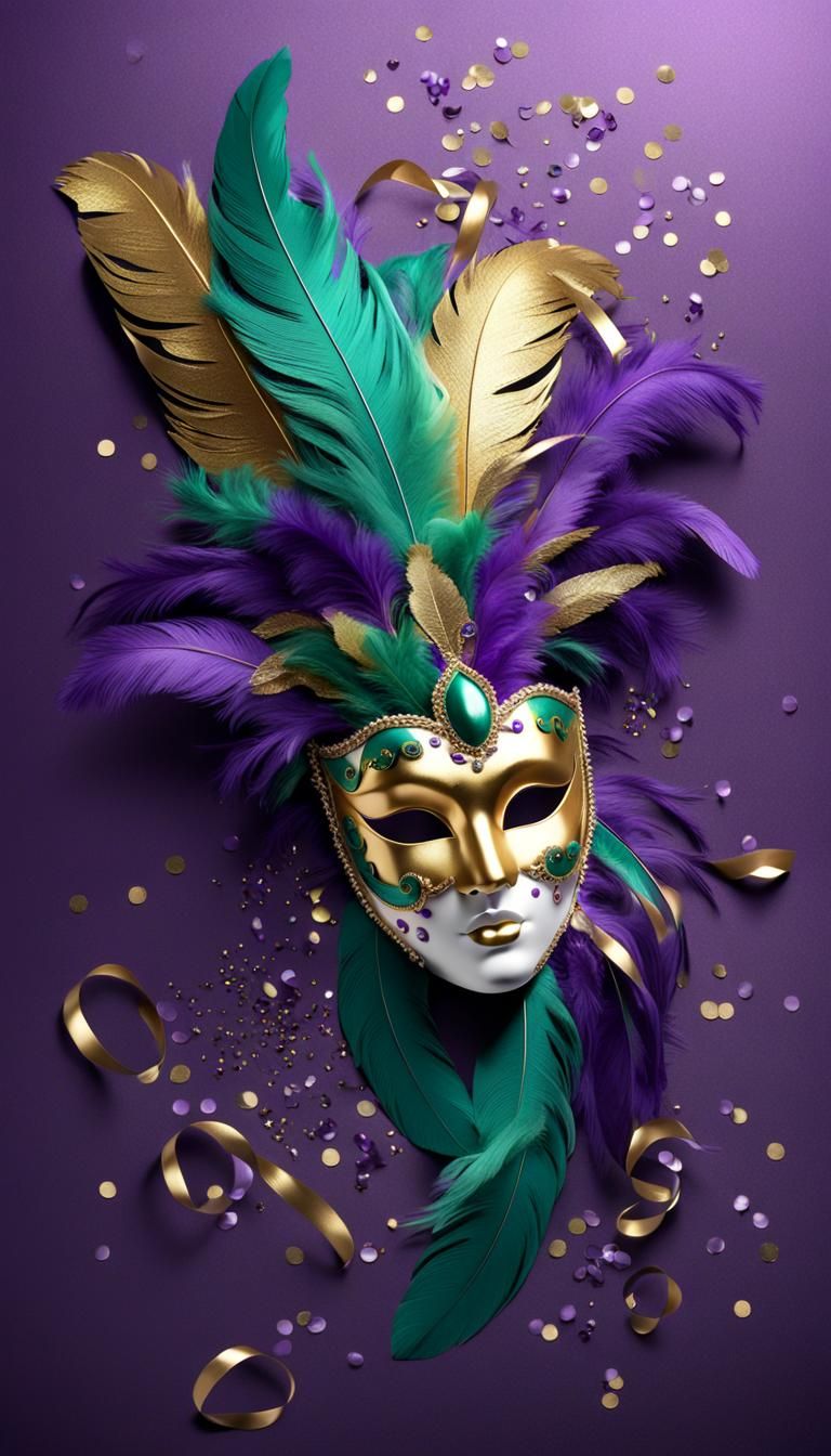 Surreal 3D Venetian Mask with Confetti