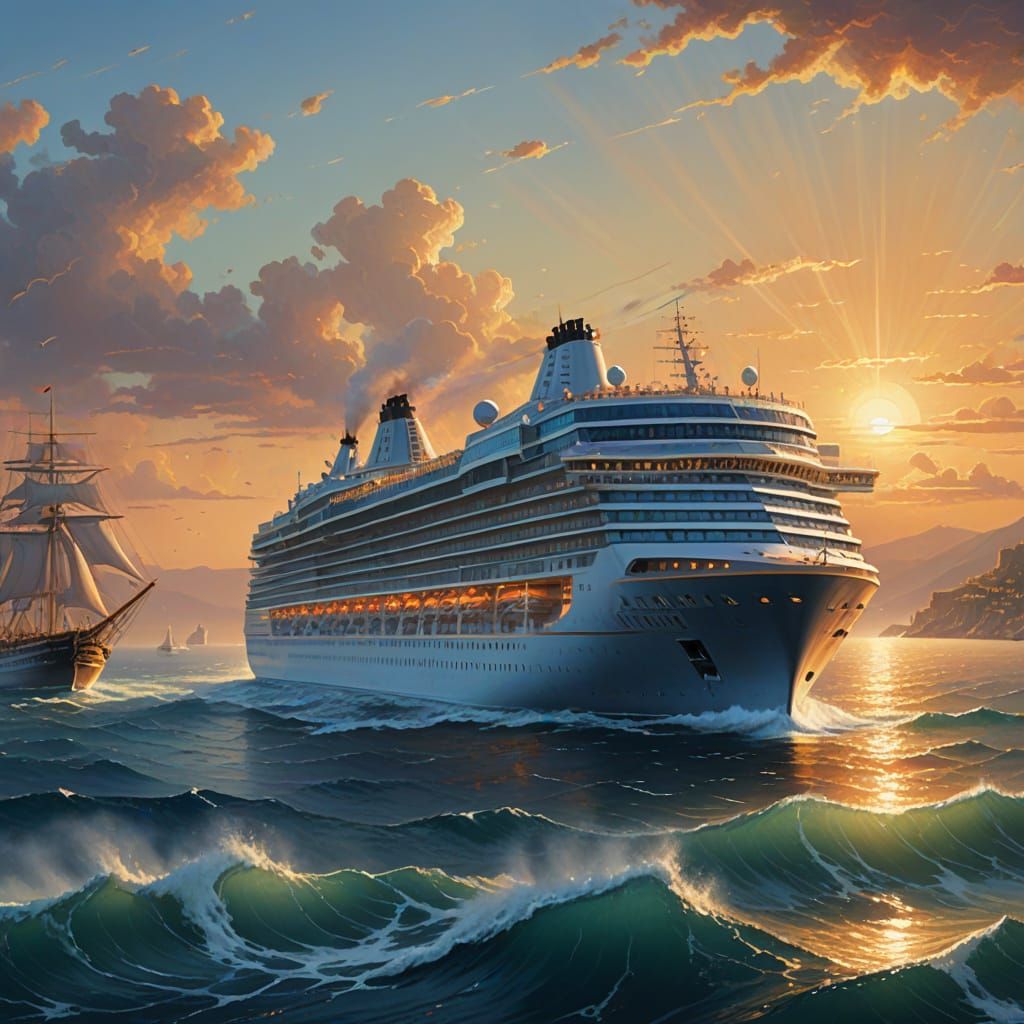 Ethereal Cruise Ship Sailing Mediterranean Sea