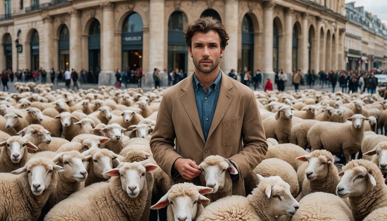 Fashion Model with Sheep in Paris: Portrait Photography