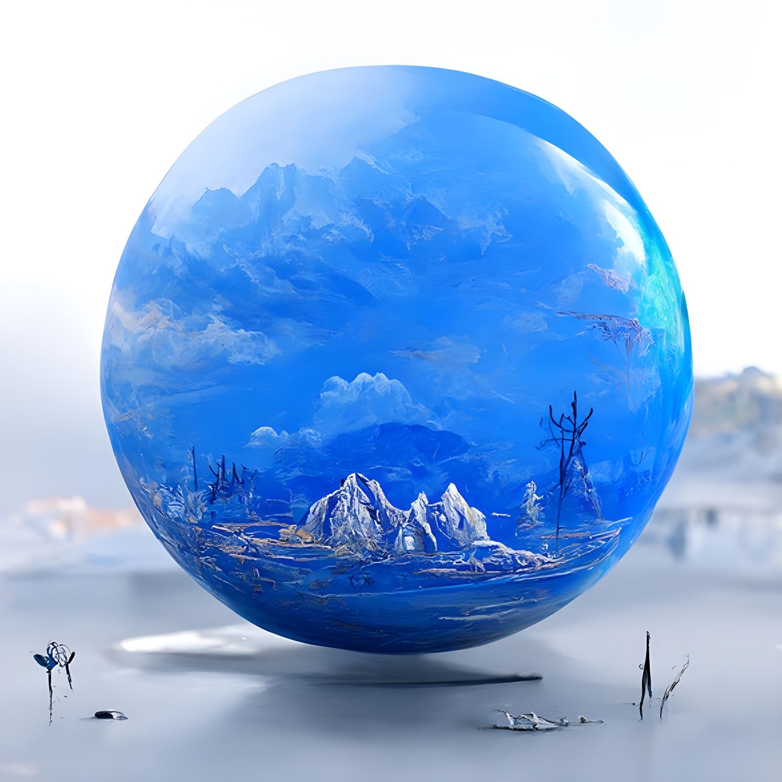 Idyllic Landscape Inside 3D Sphere: Photorealistic Rendering