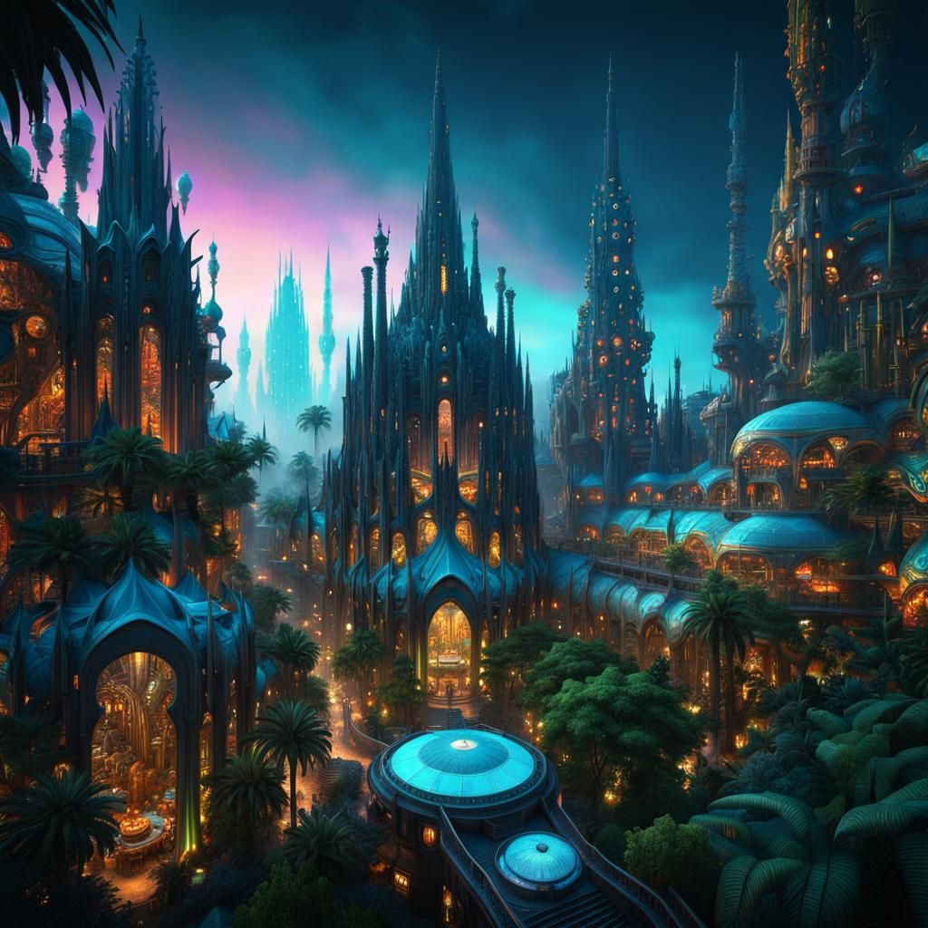 Gaudi-Style Jungle Megapolis on Distant Planet