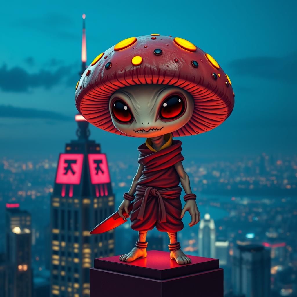 Amanita Ninja Alien on Skyscraper