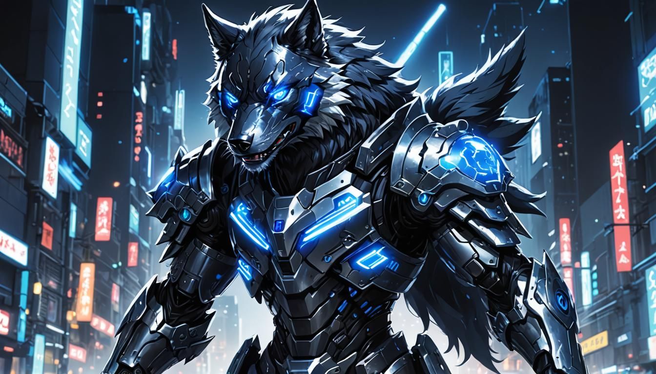 Armored Cyber Wolf Fury in Anime Style