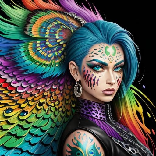 Rainbow Dragon Woman in Graffiti Splash Art Style