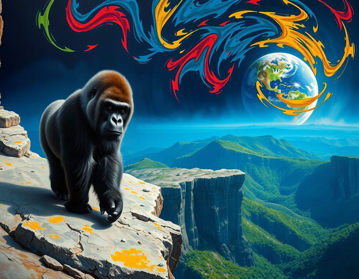 Surreal Gorilla Explores Lunar Landscape in Triadic Colors