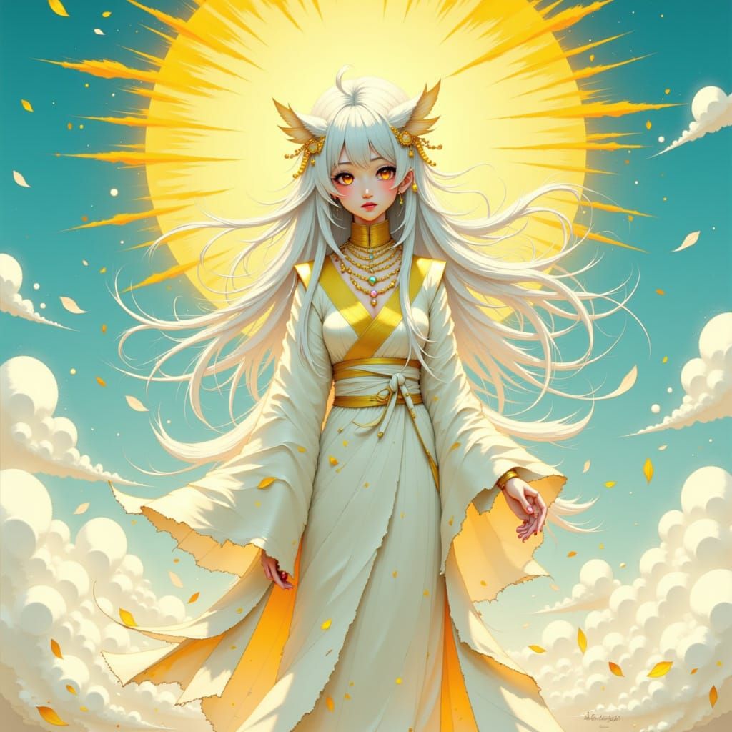 Amaterasu: Celestial Sun Goddess in Anime Style