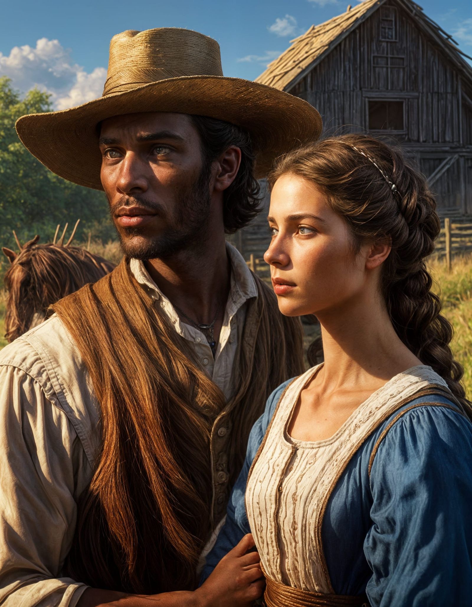 Colonial Farm Portrait with Loving Gaze