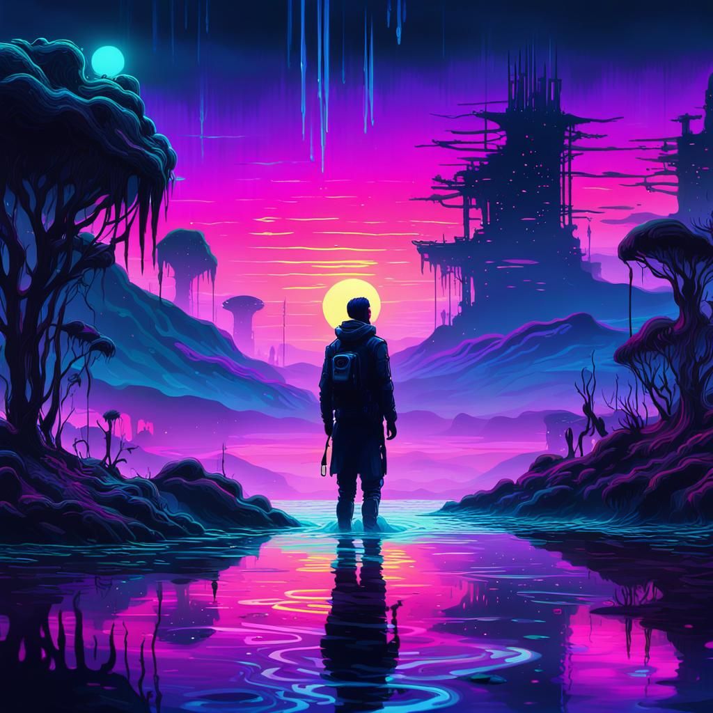 Ethereal Lagoon at Neon Dusk