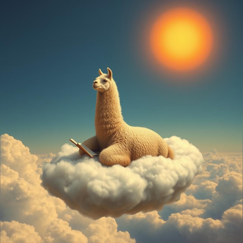 Meditating Llama on Hover Cloud in Hyperrealism