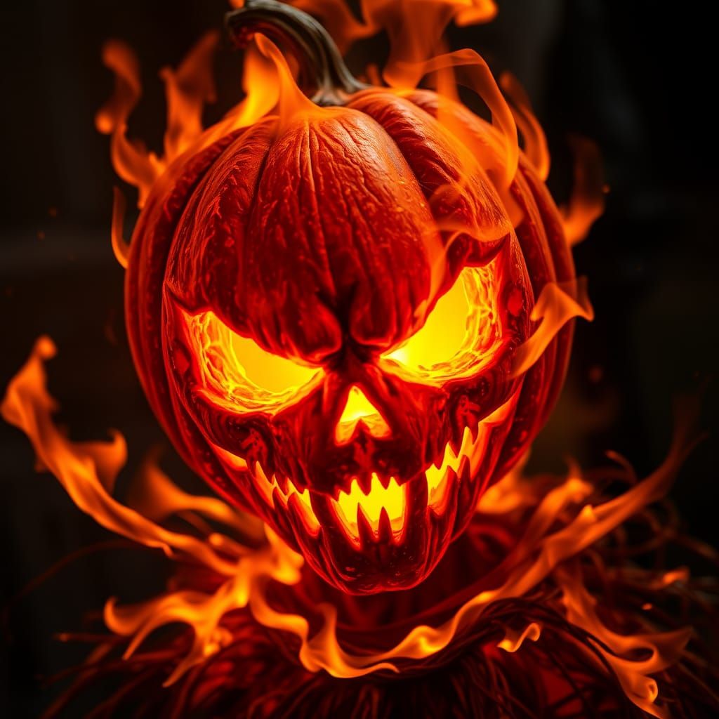 Halloween Fire Pumpkin Monster in Digital Art