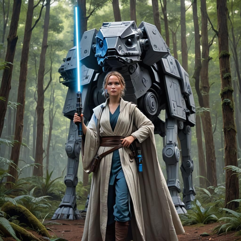Jedi Jennifer Lawrence in Forest Scene