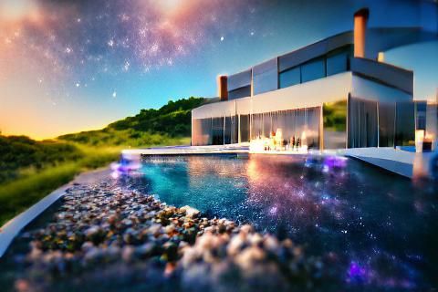 Modern Montauk Mansion with Infinity Pool at Night