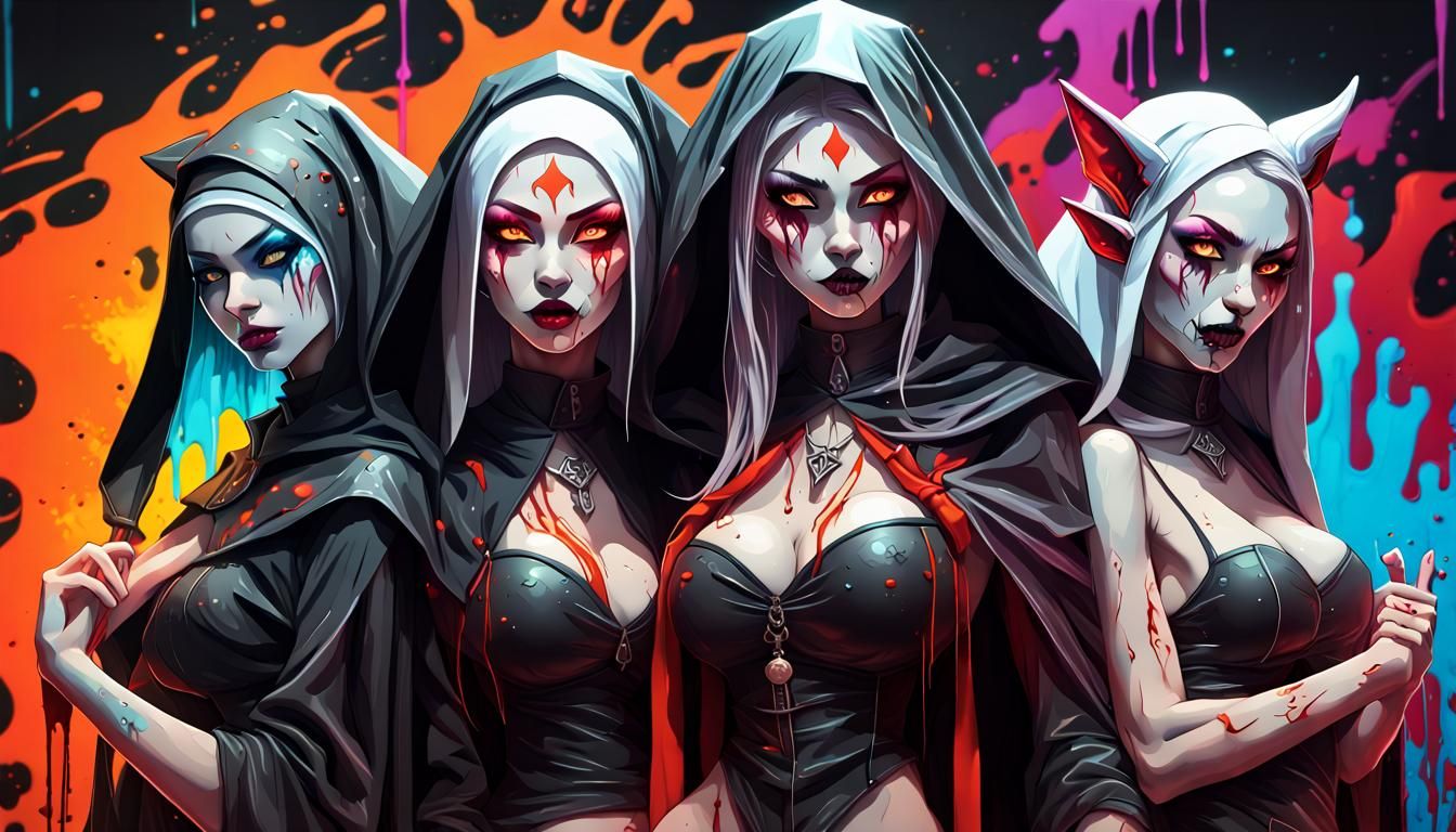 Fantasy Girls Flexing in Graffiti Street Art