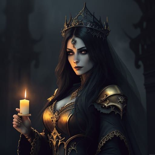 Dark Princess in Gothic Castle Digital Matte Painting