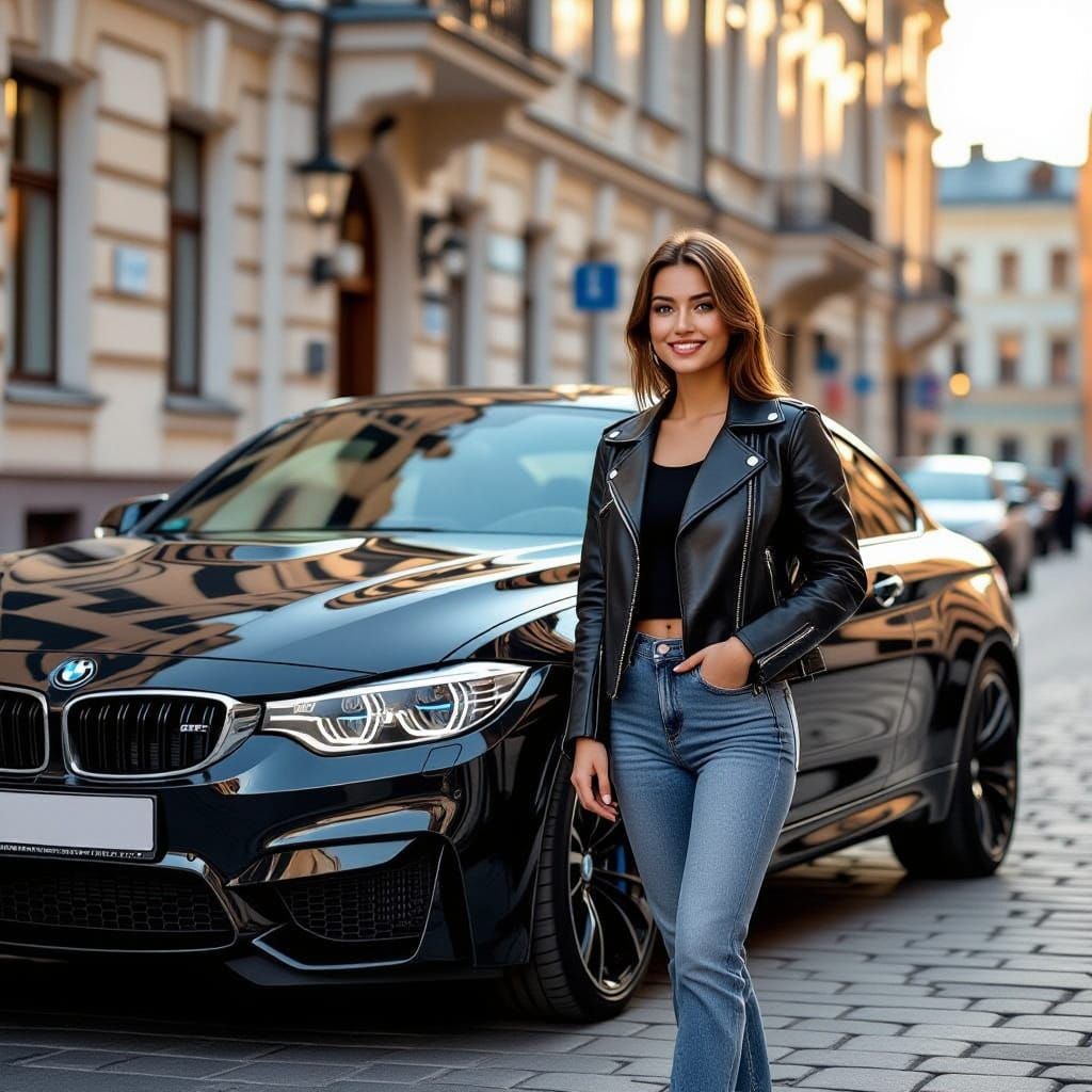 BMW Sports Car and Woman on Kyiv Street