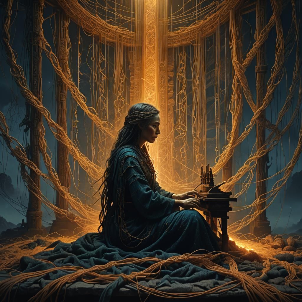 Goddess Weaving Fate: A Surreal Digital Masterpiece