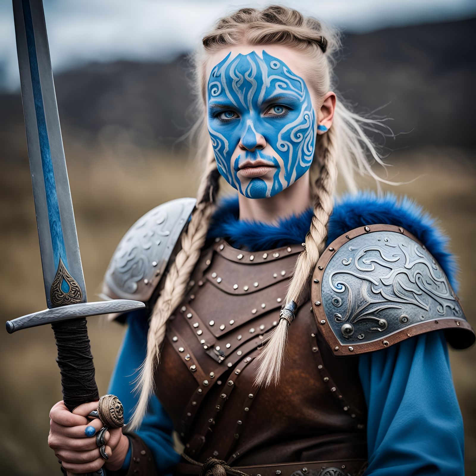 Viking Warrior Woman with Blue Facepaint